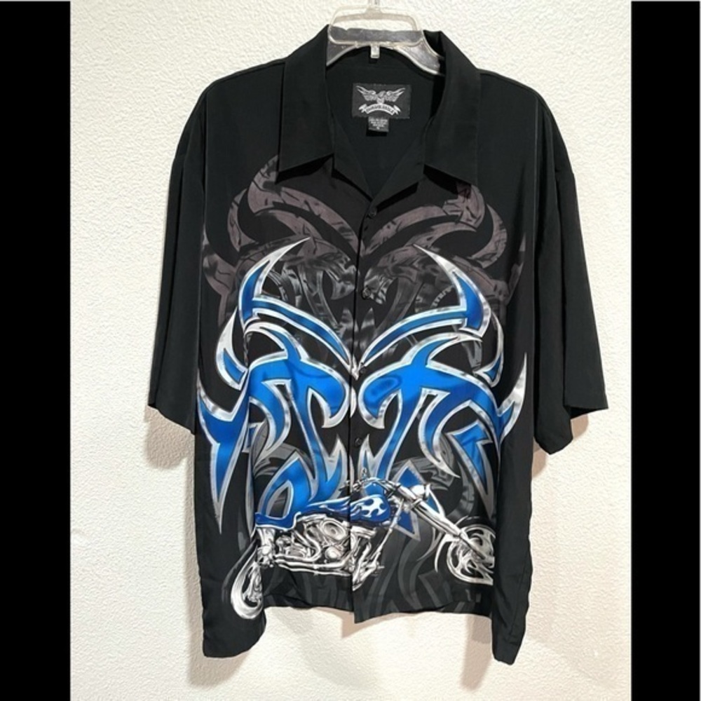 CHROME EAGLE black casual button down men’s blue custom motorcycle shirt size XL